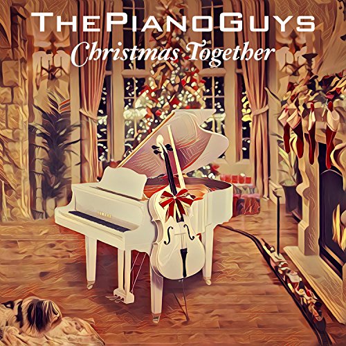 "Album cover featuring a white piano and cello in a festive, decorated room."