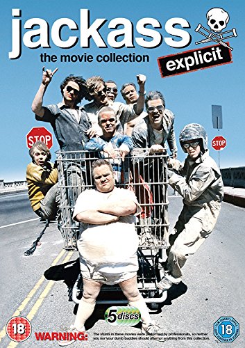 DVD cover for "Jackass" featuring a group pushing a shopping cart.