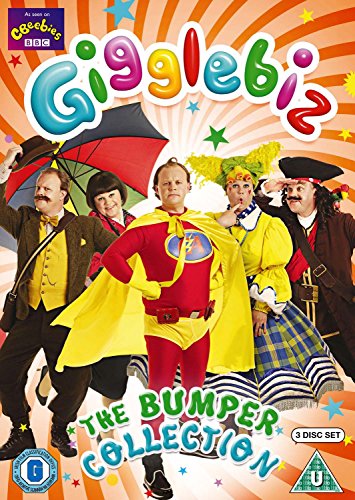 "DVD cover featuring four men in colourful costumes against an orange striped background."