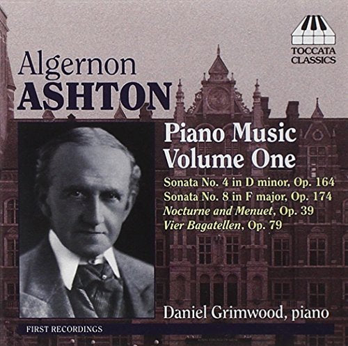 CD cover: portrait of Ashton, cityscape, and text “Piano Music Volume One”.