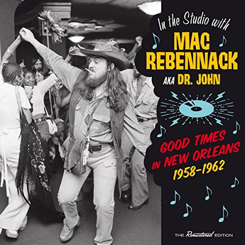 "CD cover featuring a black-and-white photo of Mac Rebennack dancing with text overlay."