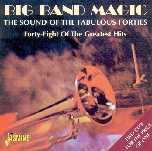 "CD cover featuring a trumpet and drumsticks with 'Big Band Magic' title."