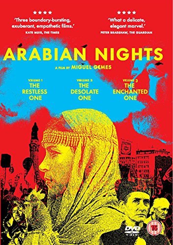 DVD cover for "Arabian Nights" with a woman's profile and cityscape in red and blue.