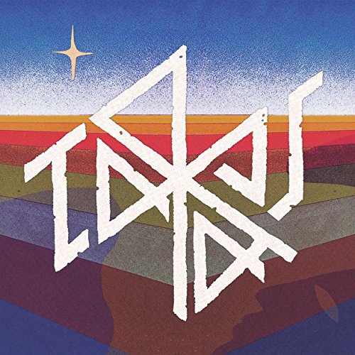 Album cover for Taarkus’ “Stones” featuring abstract white glyphs and color bands.