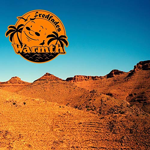 Album cover for Fredfades' "Warmth" featuring a desert landscape and sun.