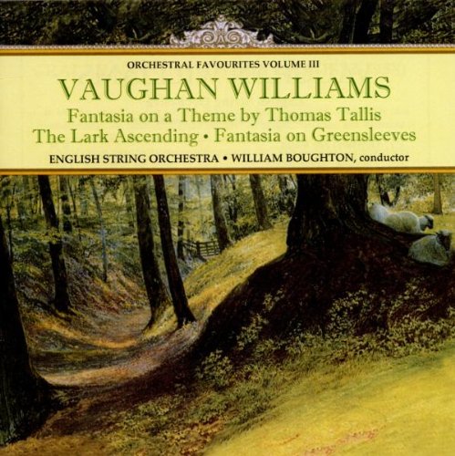 "CD cover with forest landscape and yellow banner featuring green text and ornate design."