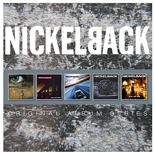 "Nickelback album covers collection with 'Nickelback' and 'Original Album Series' text on a grey background."