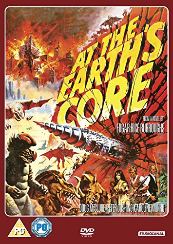 DVD cover art featuring a giant drill, prehistoric monsters, and actors in a landscape.
