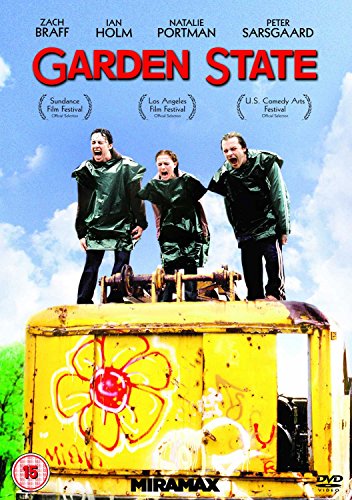 "DVD cover of 'Garden State' featuring three actors on a yellow truck."