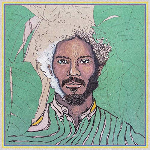 "Album cover art featuring a man with curly hair and beard, surrounded by green leaves."