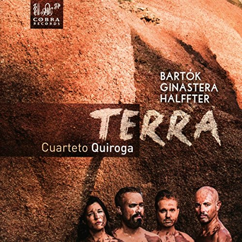 CD cover for “Terra” by Cuarteto Quiroga, featuring earthy tones and figures.