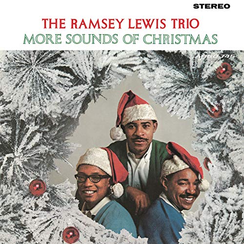 Album cover featuring three men wearing Santa hats surrounded by snow-covered Christmas trees.