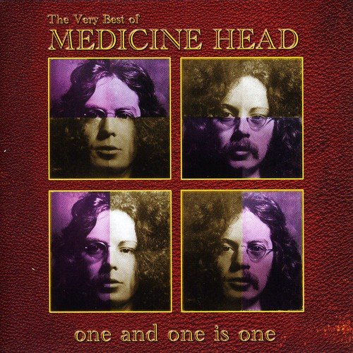 "Red album cover with four photos of a man with curly hair."