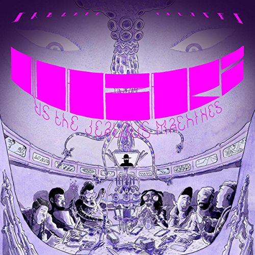 Album cover with purple illustration and pink text, depicting a futuristic scene with figures.