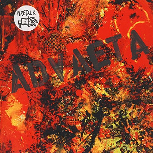 Red and black abstract album cover with large white text "ADVAETA".