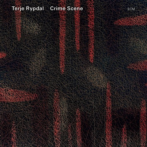 "Album cover with abstract red and black textured background, titled 'Crime Scene' by Terje Rypdal."