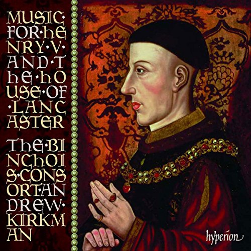 "Album cover with medieval portrait of man in ornate red robe, praying, against patterned background."