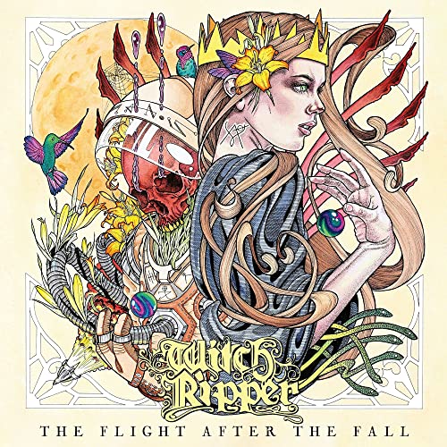 Album cover with a woman, skull, hummingbirds, and ornate floral details.