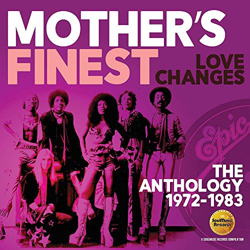 Purple album cover with band members and title "Mother's Finest: Love Changes, The Anthology".