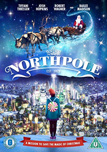 Northpole" DVD cover featuring Santa, reindeer, a snowy town, and a child.