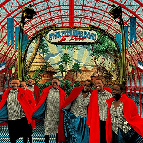 Star Feminine Band album cover featuring a group in red capes, Paris backdrop.
