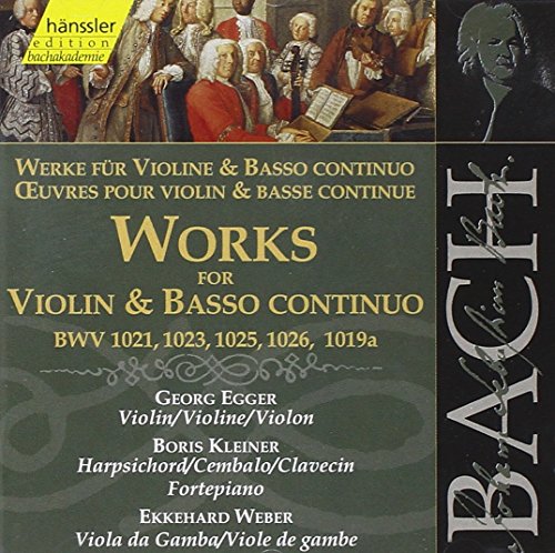 CD cover for Bach violin works featuring portraits and text.