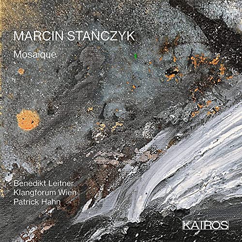 CD cover for Marcin Stanczyk’s “Mosaique” with abstract gray and orange paint.