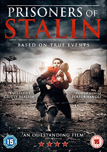 DVD cover for "Prisoners of Stalin" showing a woman carrying a child in a bleak landscape.