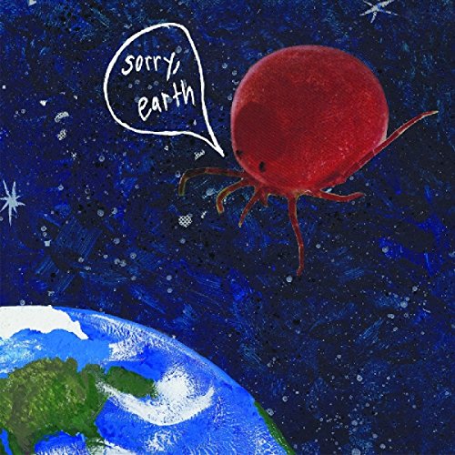 "Album cover with red planet apologizing to Earth in a speech bubble."