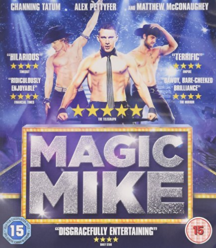 “Magic Mike” Blu-ray cover featuring three shirtless men in hats and suits.