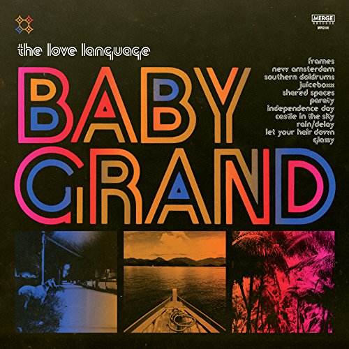 Vinyl record cover for āBaby Grandā by The Love Language, colorful text, beach scene.