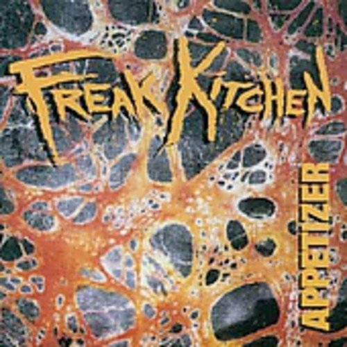 "Freak Kitchen Appetizer CD cover with orange text on abstract red, yellow, and black background."