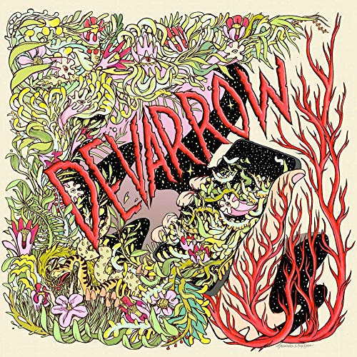 Album cover for "Devarrow" with colorful, psychedelic illustration of animals and plants.