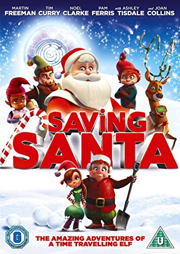 DVD cover art for Saving Santa featuring animated characters, elves, and a reindeer in snow.