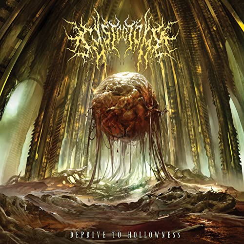 Dark album cover featuring a grotesque, organic form in a cavernous space.
