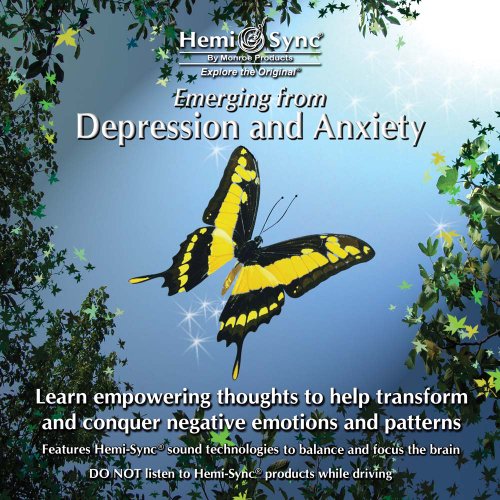 A yellow and black butterfly surrounded by leaves and flowers against a blue background.