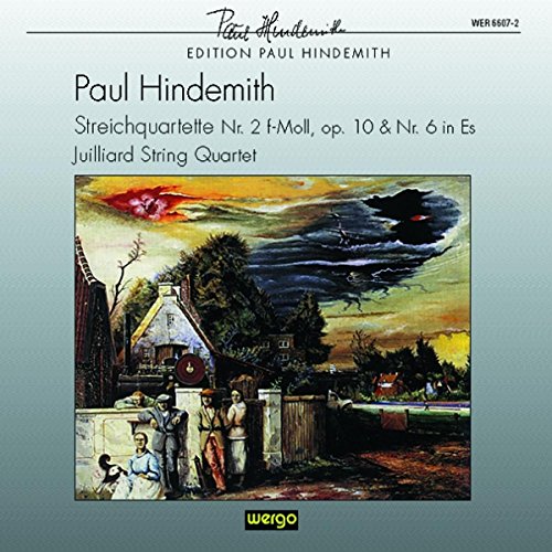 CD cover with painting of people outside a house under a stormy sky.