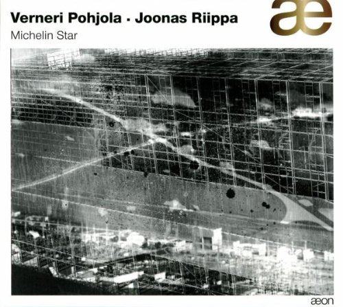 A black and white, abstract album cover with grid pattern and artist names.