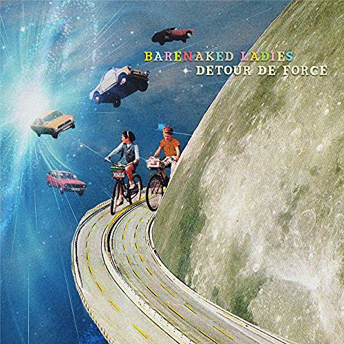 Album cover: Barenaked Ladiesā āDetour De Forceā with cyclists and floating cars.