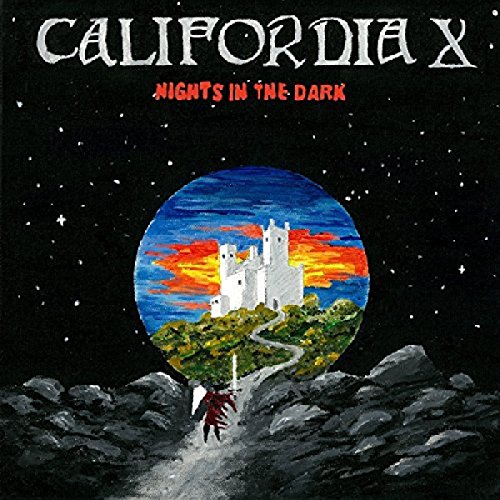 "Album cover art for 'California X - Nights In The Dark' featuring a castle and figure."