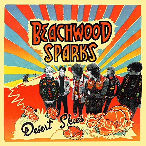 Album cover with six men standing, surrounded by flowers and colorful sunburst.