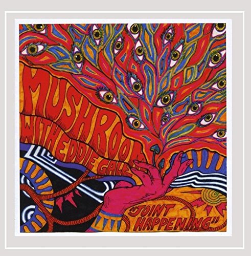 Psychedelic album cover featuring a mushroom tree with many eyes and a hand.