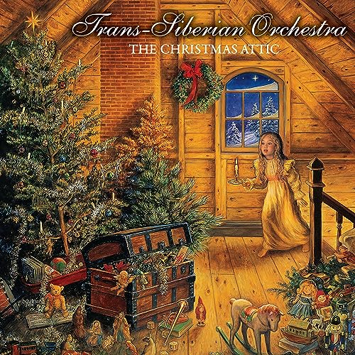 Album cover: attic scene with a girl, Christmas tree, and toys.