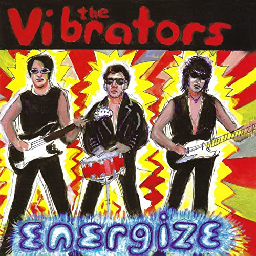 CD cover for The Vibrators’ “Energize” featuring three musicians.