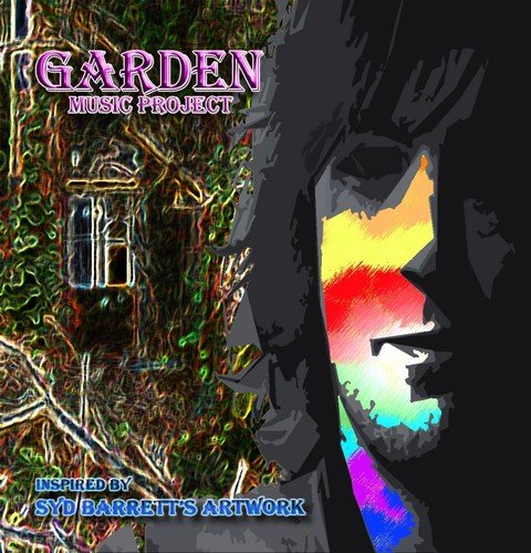 "CD cover with abstract face and garden scene, inspired by Syd Barrett's artwork."
