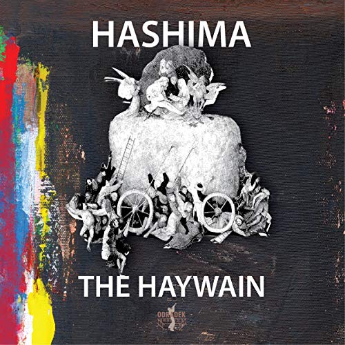 "Album cover with 'HASHIMA THE HAYWAIN' text, featuring a black-and-white illustration."