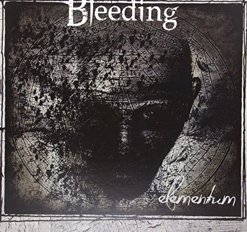 Black and grey album cover with a shadowy face and astrolabe, titled "Bleeding Elementum".