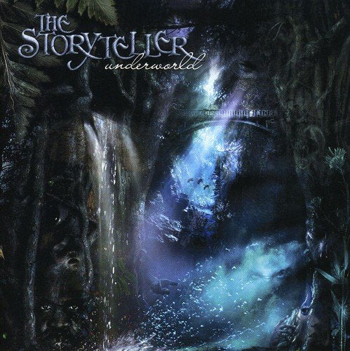 "CD cover art: dark, mystical forest with waterfall and glowing blue light."