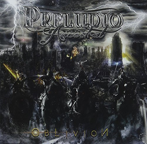 CD cover for "Oblivion" by Preludio Ancestral, featuring warriors and a ruined city.