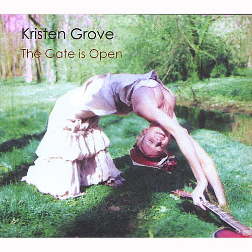 CD cover: woman bending backwards near water and a guitar.